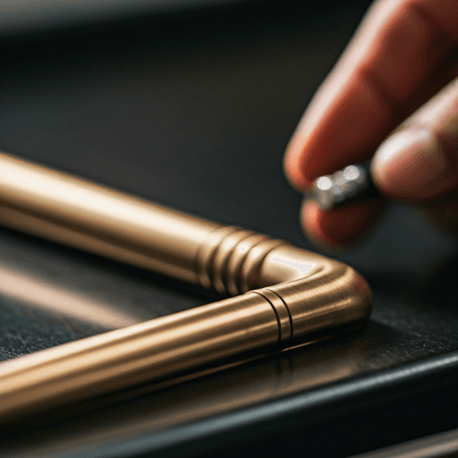 macro shot of high-quality architectural hardware being inspected by a professional in a quiet luxury residential setting