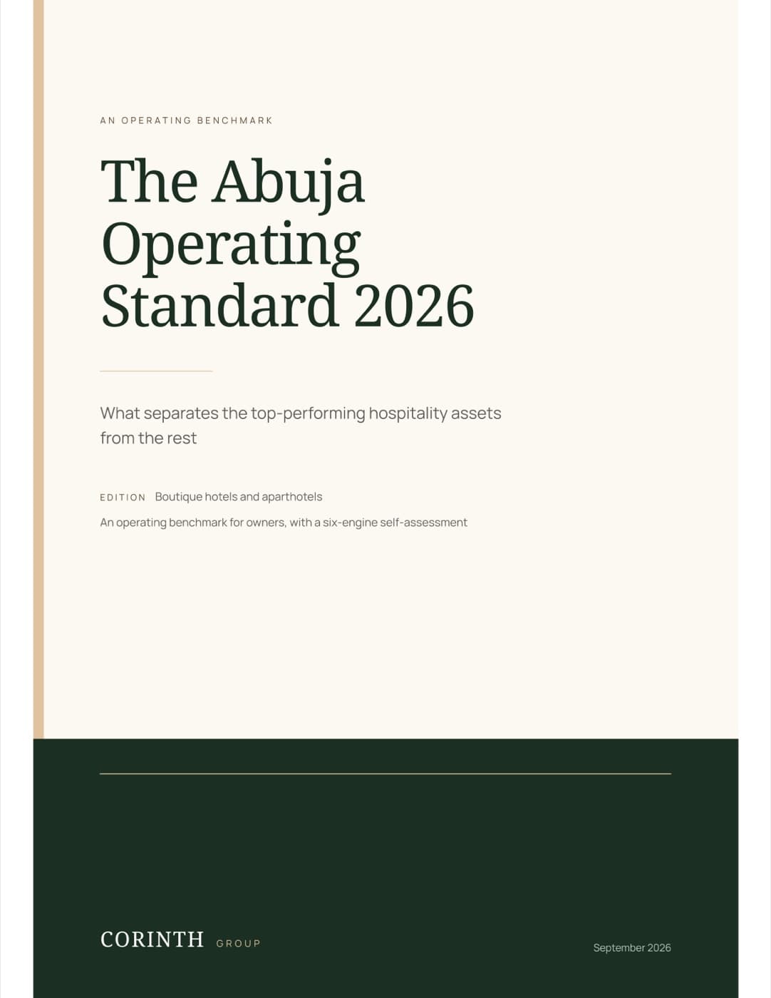 Cover of The Abuja Operating Standard 2026, an operating benchmark published by Corinth Group