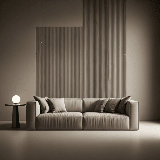 Modernist luxury lobby with tall limestone walls, floor-to-ceiling windows, and sculptural furniture