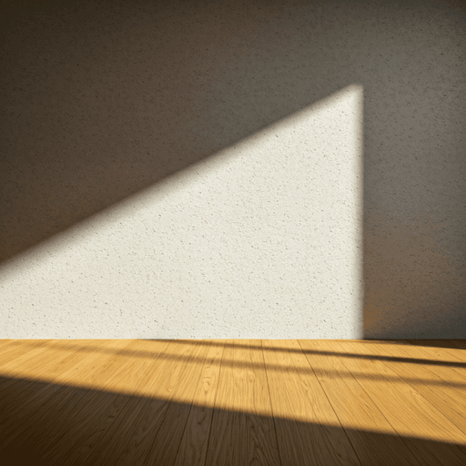 Minimalist architectural detail showing sunlight hitting a textured concrete wall and polished oak floor